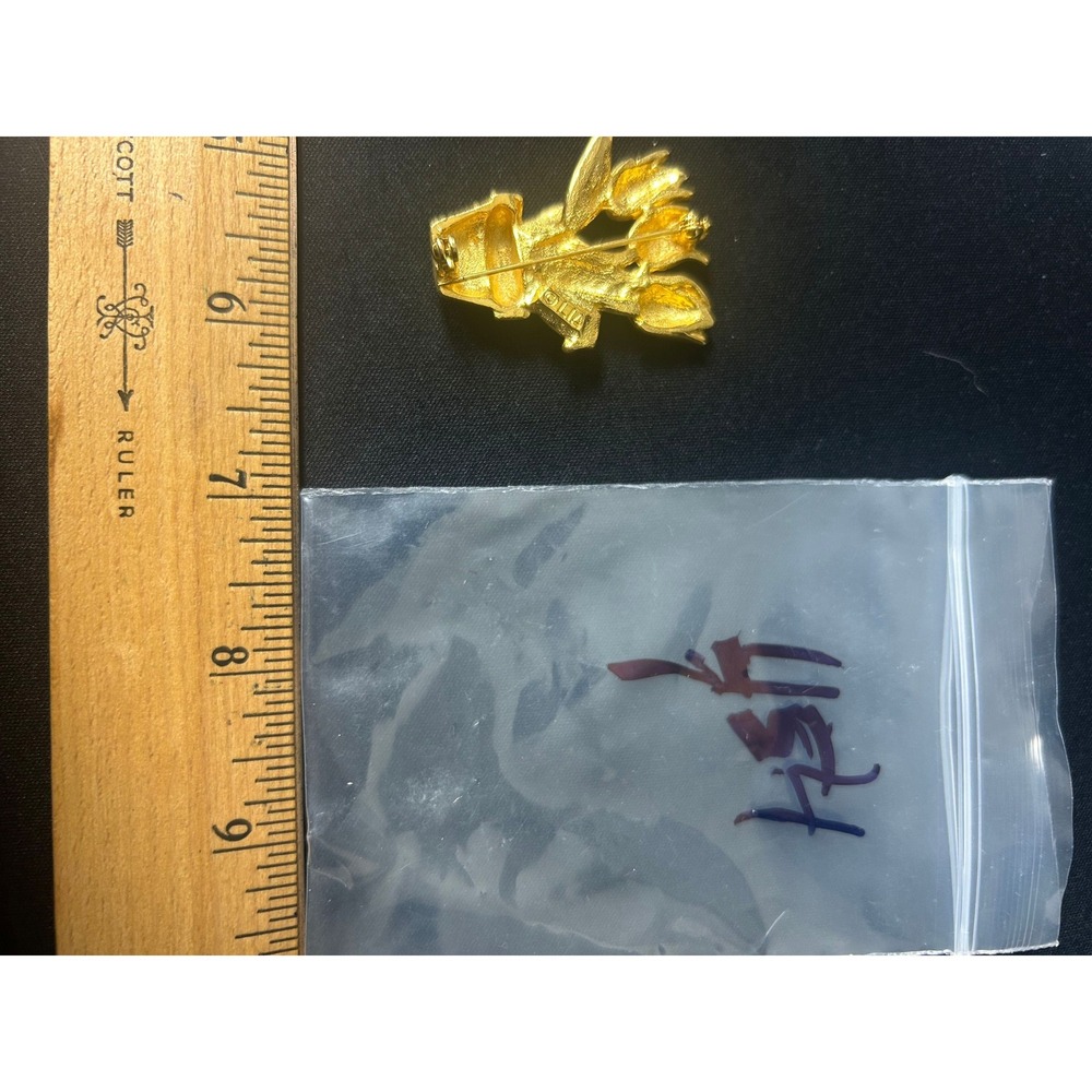 Vintage Gold Tone Potted Tulips Flower Brooch‎ Pin